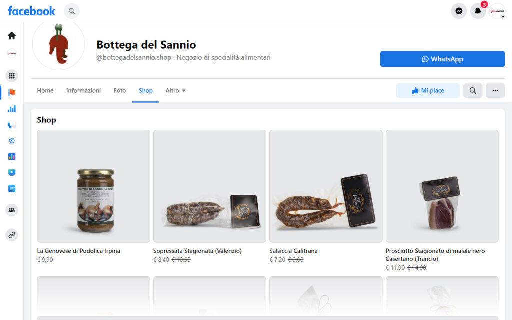 shop facebook per bottega del sannio